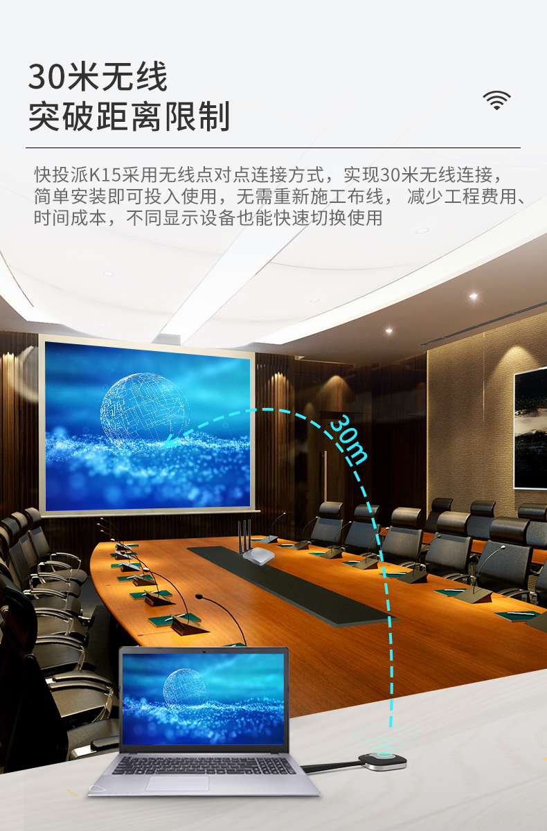快投派品牌  视频会议系统  快投派智能无线同屏器Y15U  [一键投屏超清4K画质30米远距离]