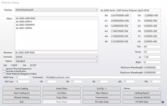 在zemax软件OpticStudio中添加自定义材料