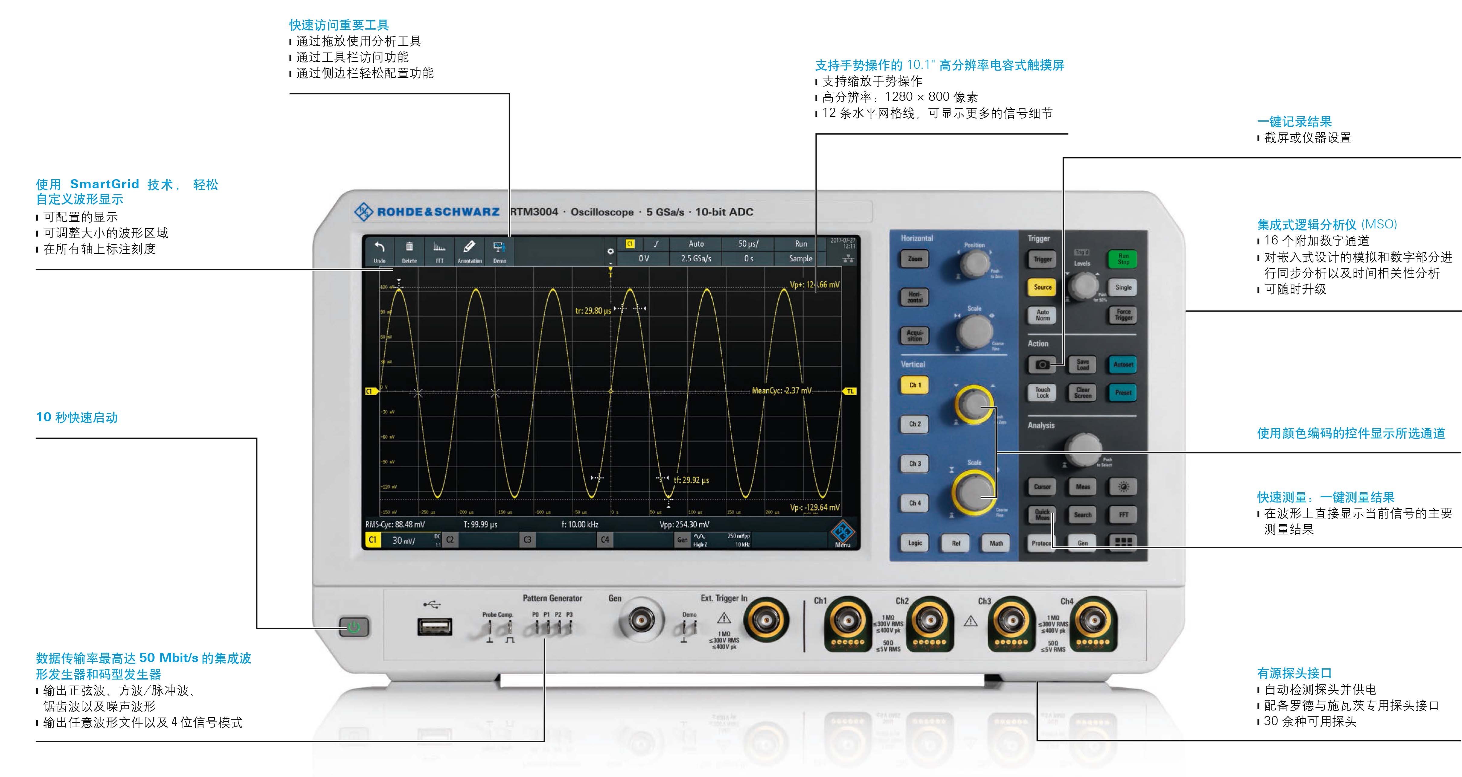 四通道数字示波器RTM3004升级500MHz模块RTM-B245 5GHz采样 德国罗德与施瓦茨 RS